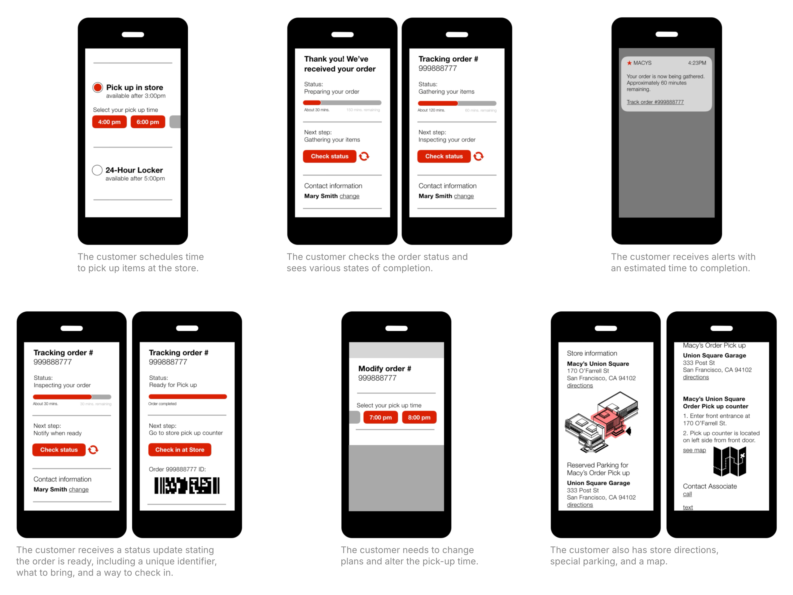 laptop with wireframes for proposed product design enhancements to improve the consumer buy online pick up in-store experience